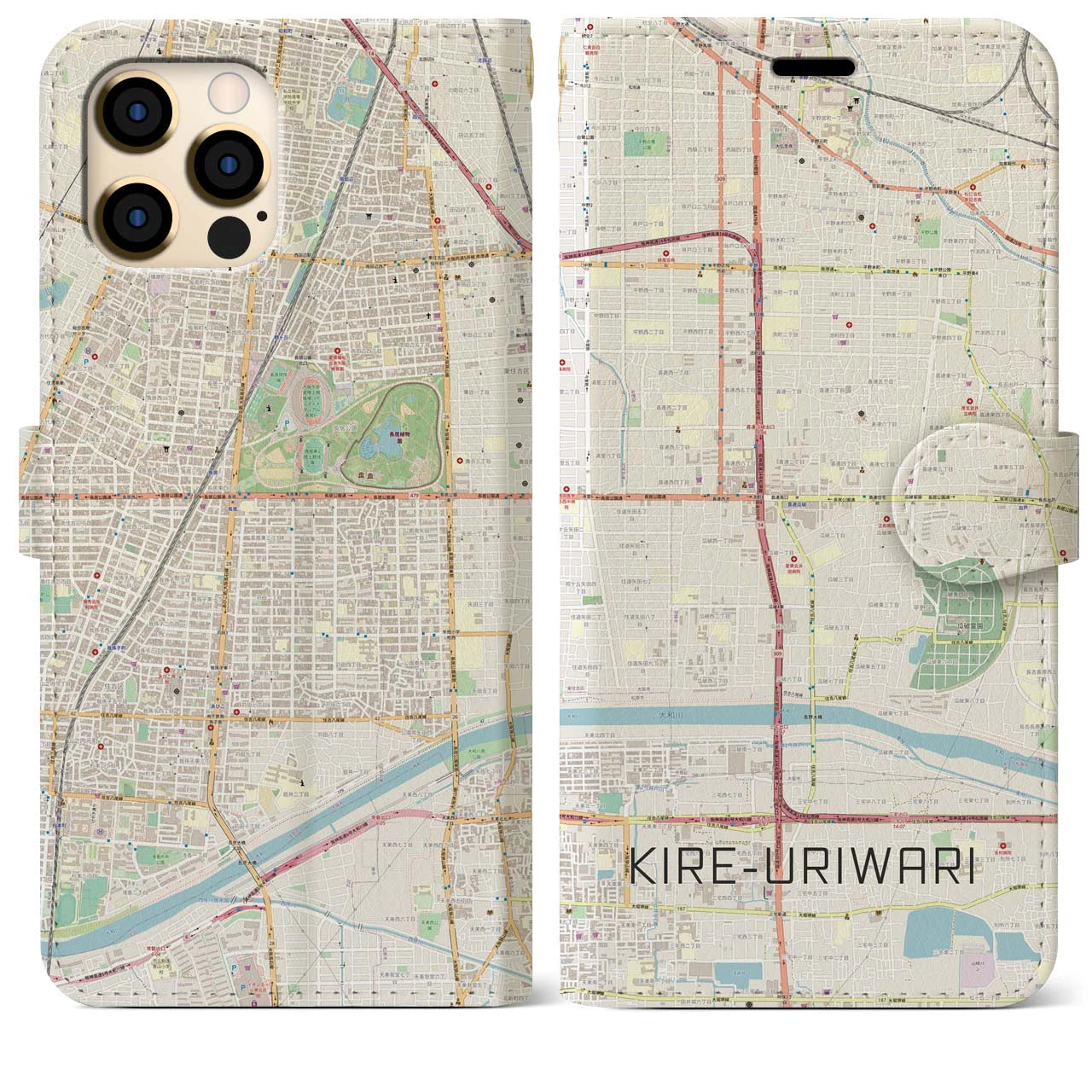 【喜連瓜破】地図柄iPhoneケース（手帳両面タイプ・ナチュラル）iPhone 12 Pro Max 用