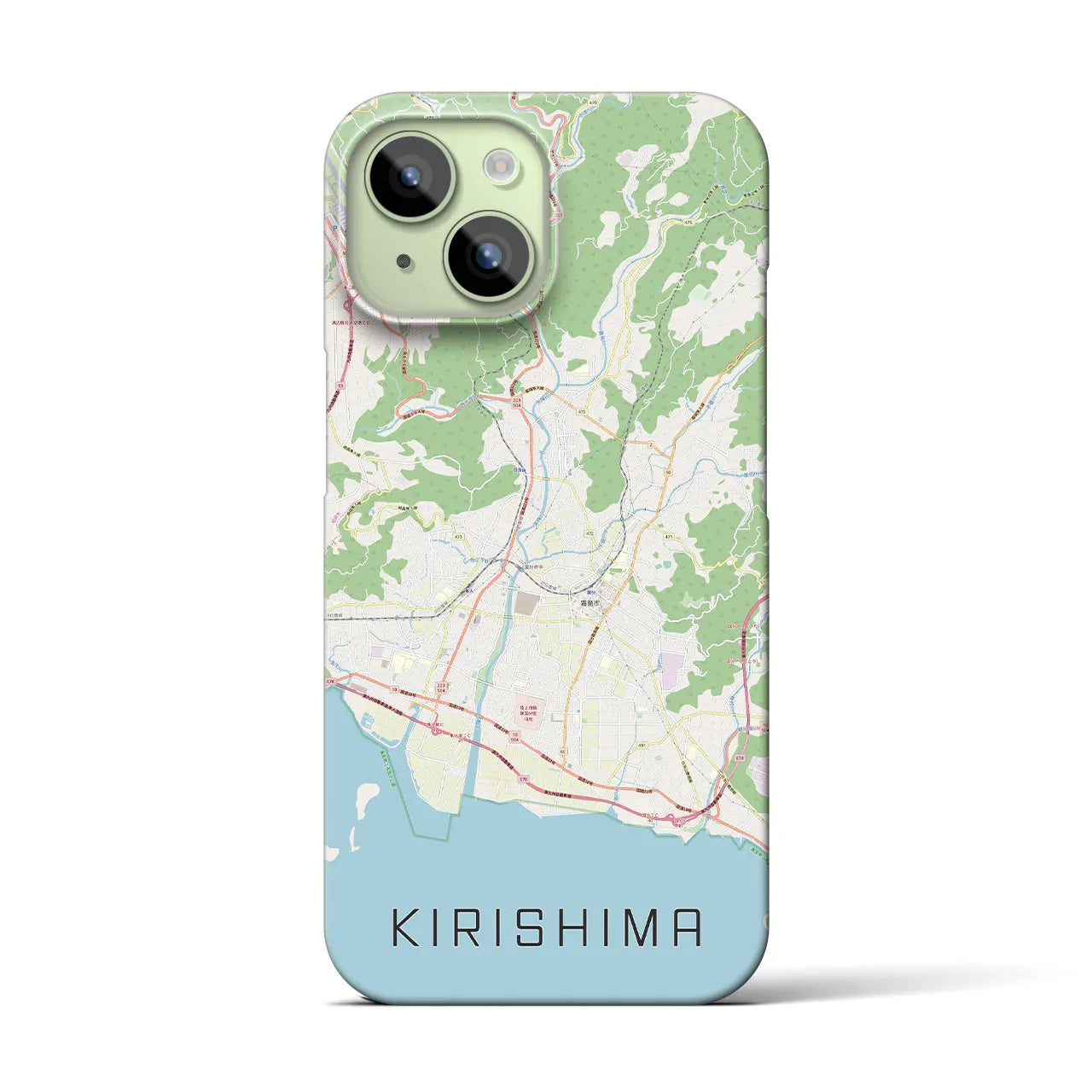 【霧島】地図柄iPhoneケース（バックカバータイプ・ナチュラル）iPhone 15 用