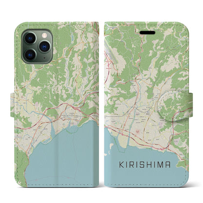 【霧島（鹿児島県）】地図柄iPhoneケース（手帳タイプ）ナチュラル・iPhone 11 Pro 用