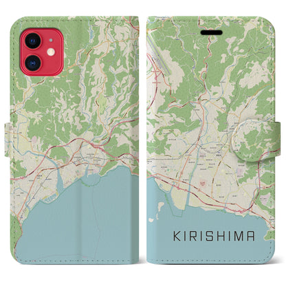 【霧島（鹿児島県）】地図柄iPhoneケース（手帳タイプ）ナチュラル・iPhone 11 用