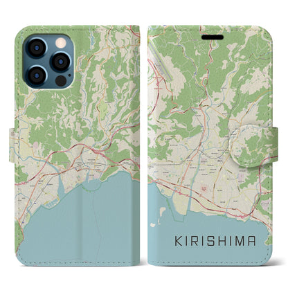 【霧島（鹿児島県）】地図柄iPhoneケース（手帳タイプ）ナチュラル・iPhone 12 / 12 Pro 用