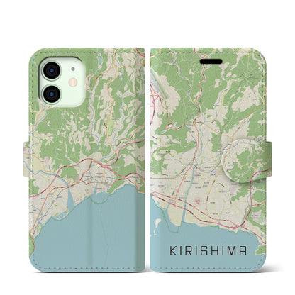 【霧島（鹿児島県）】地図柄iPhoneケース（手帳タイプ）ナチュラル・iPhone 12 mini 用