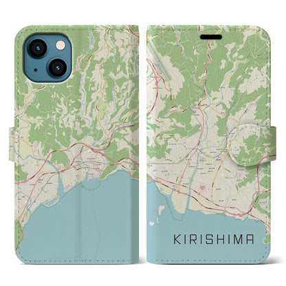 【霧島（鹿児島県）】地図柄iPhoneケース（手帳タイプ）ナチュラル・iPhone 13 用
