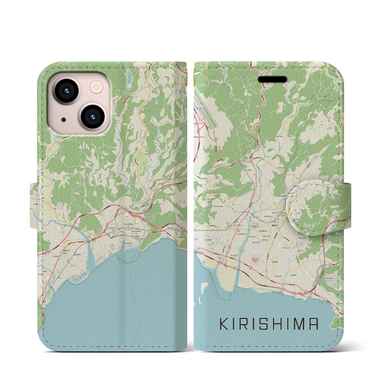 【霧島】地図柄iPhoneケース（手帳両面タイプ・ナチュラル）iPhone 13 mini 用