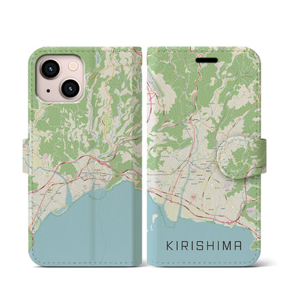 【霧島（鹿児島県）】地図柄iPhoneケース（手帳タイプ）ナチュラル・iPhone 13 mini 用