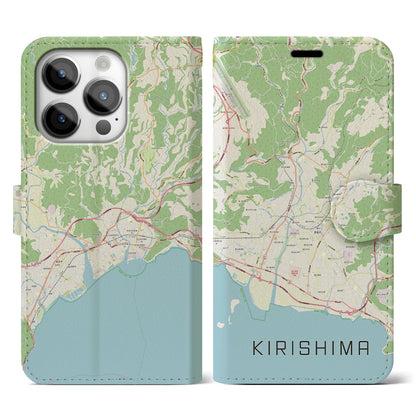 【霧島（鹿児島県）】地図柄iPhoneケース（手帳タイプ）ナチュラル・iPhone 14 Pro 用