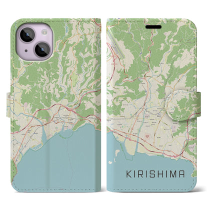 【霧島（鹿児島県）】地図柄iPhoneケース（手帳タイプ）ナチュラル・iPhone 14 用