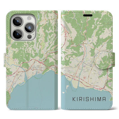 【霧島（鹿児島県）】地図柄iPhoneケース（手帳タイプ）ナチュラル・iPhone 15 Pro 用
