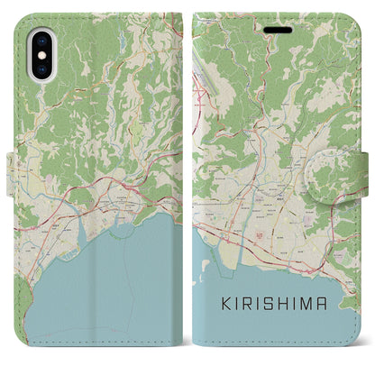 【霧島（鹿児島県）】地図柄iPhoneケース（手帳タイプ）ナチュラル・iPhone XS Max 用