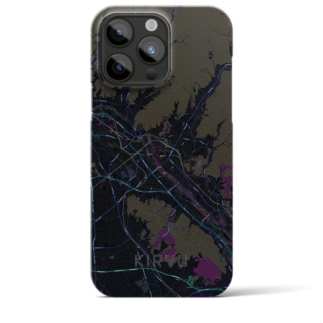 【桐生】地図柄iPhoneケース（バックカバータイプ・ブラック）iPhone 15 Pro Max 用