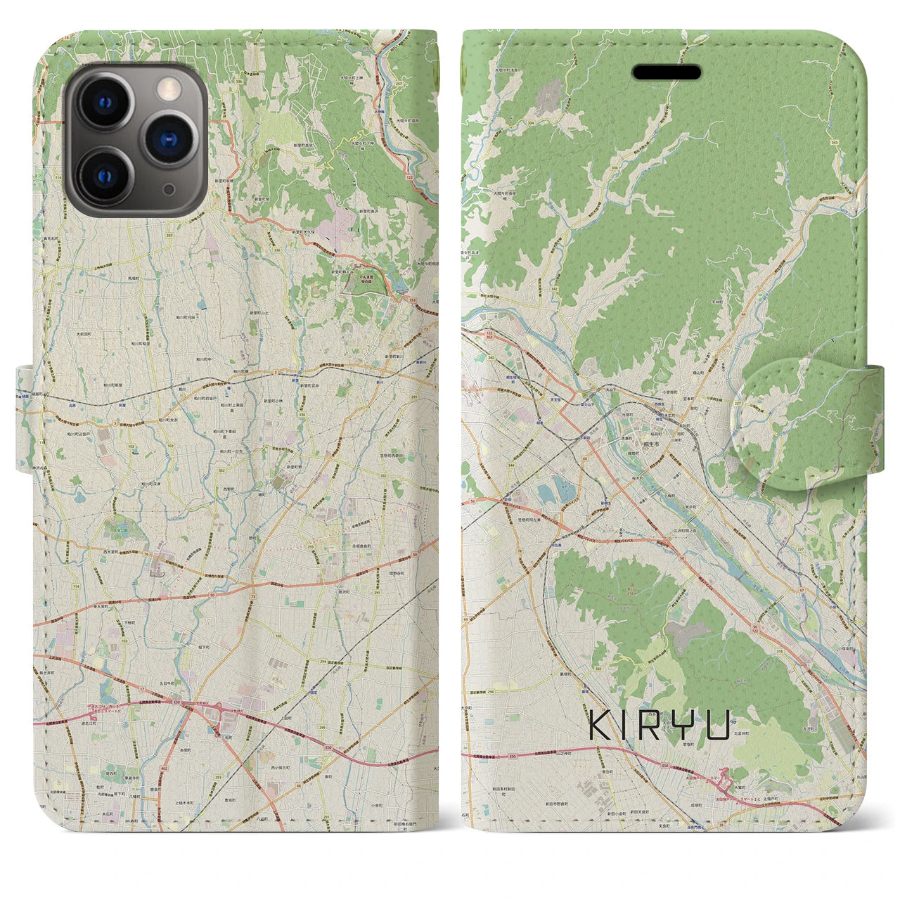 【桐生】地図柄iPhoneケース（手帳両面タイプ・ナチュラル）iPhone 11 Pro Max 用