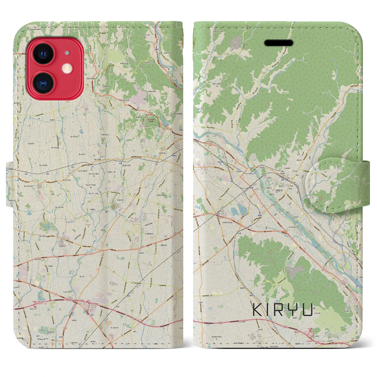 【桐生】地図柄iPhoneケース（手帳両面タイプ・ナチュラル）iPhone 11 用