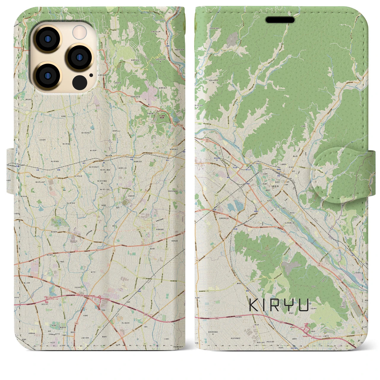 【桐生】地図柄iPhoneケース（手帳両面タイプ・ナチュラル）iPhone 12 Pro Max 用