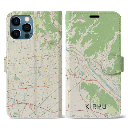 【桐生（群馬県）】地図柄iPhoneケース（手帳タイプ）ナチュラル・iPhone 12 / 12 Pro 用