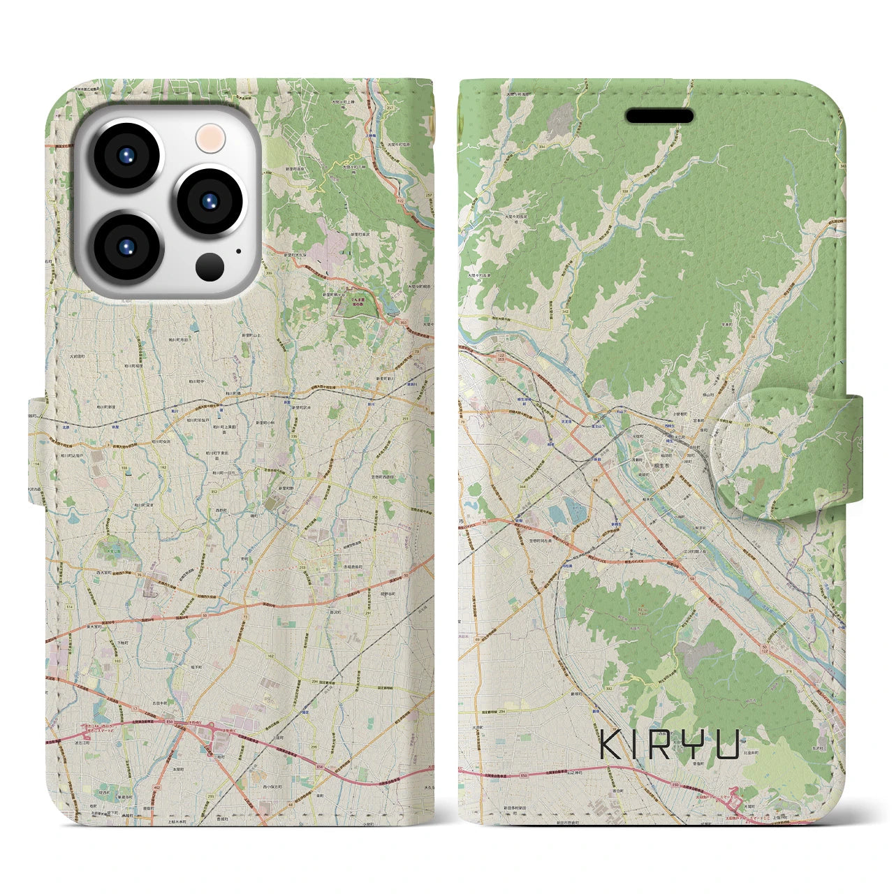【桐生】地図柄iPhoneケース（手帳両面タイプ・ナチュラル）iPhone 13 Pro 用
