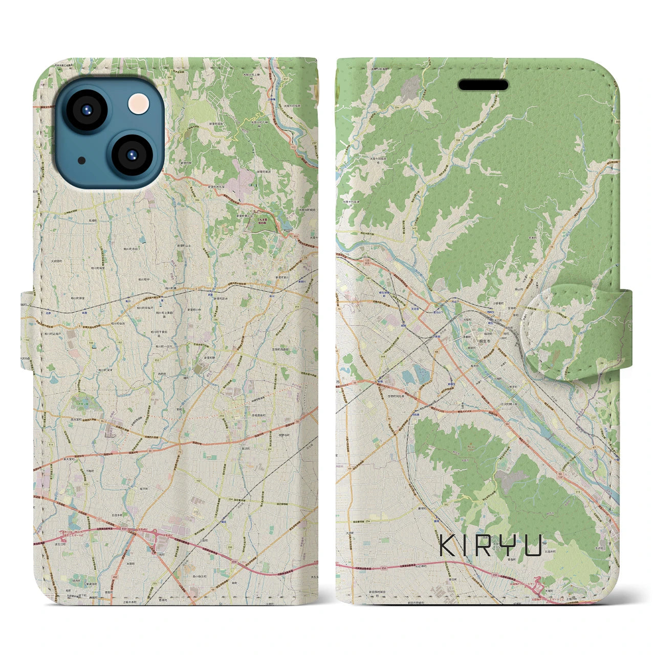 【桐生】地図柄iPhoneケース（手帳両面タイプ・ナチュラル）iPhone 13 用