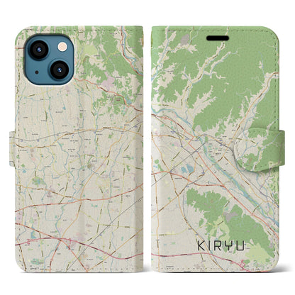 【桐生（群馬県）】地図柄iPhoneケース（手帳タイプ）ナチュラル・iPhone 13 用