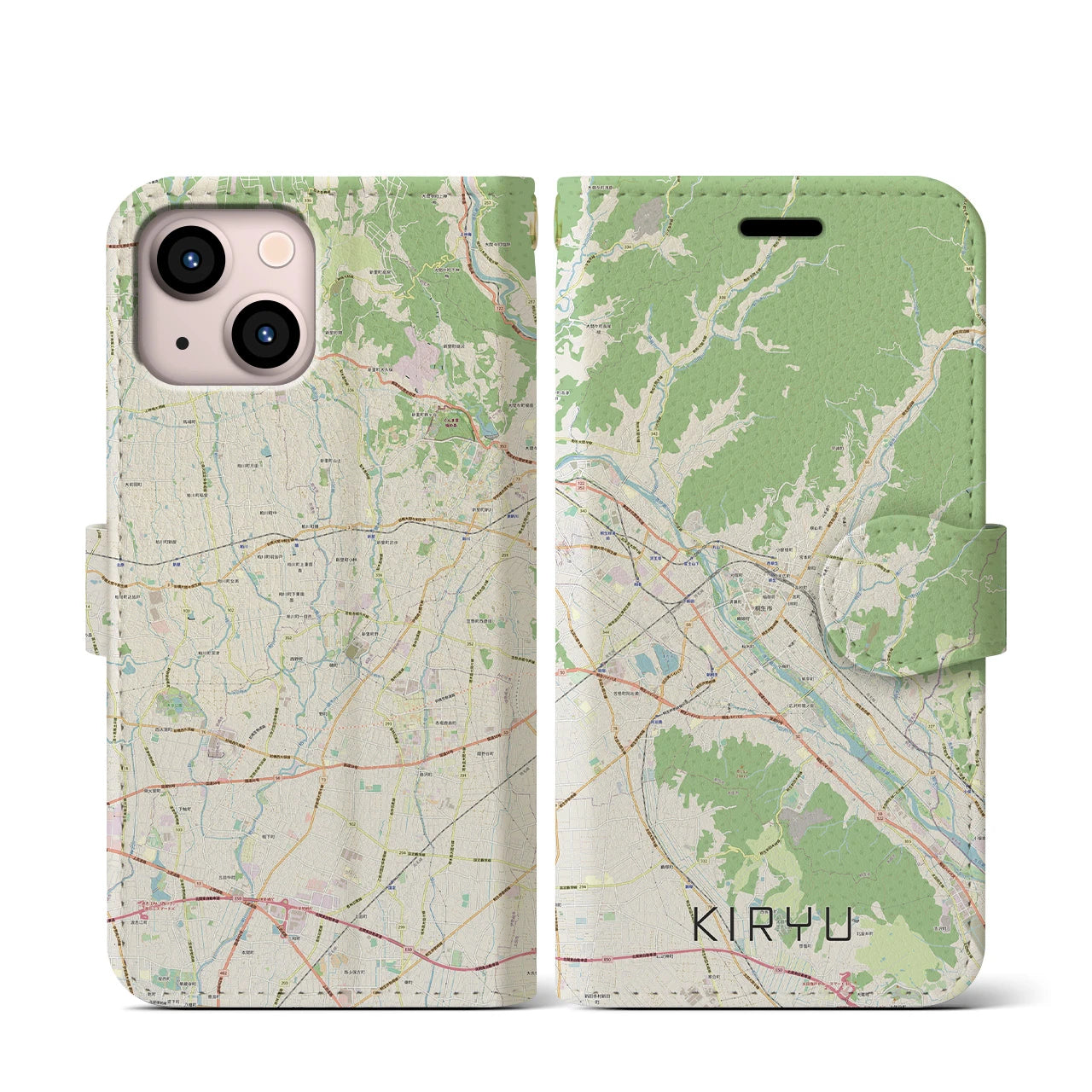 【桐生】地図柄iPhoneケース（手帳両面タイプ・ナチュラル）iPhone 13 mini 用