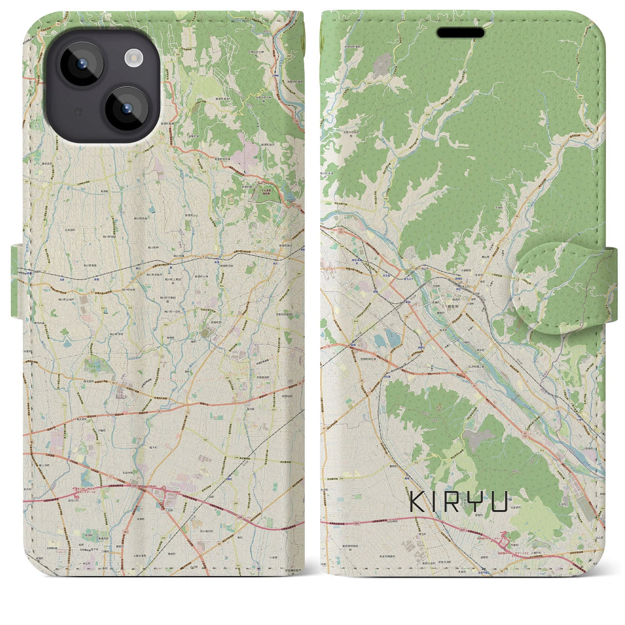 【桐生】地図柄iPhoneケース（手帳両面タイプ・ナチュラル）iPhone 14 Plus 用