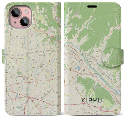 【桐生（群馬県）】地図柄iPhoneケース（手帳タイプ）ナチュラル・iPhone 15 Plus 用