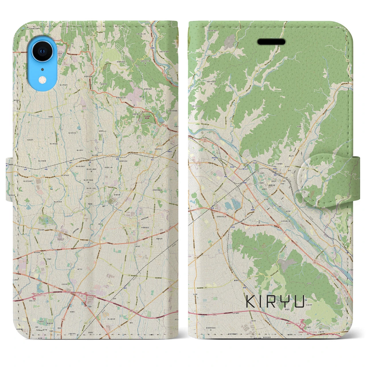 【桐生】地図柄iPhoneケース（手帳両面タイプ・ナチュラル）iPhone XR 用
