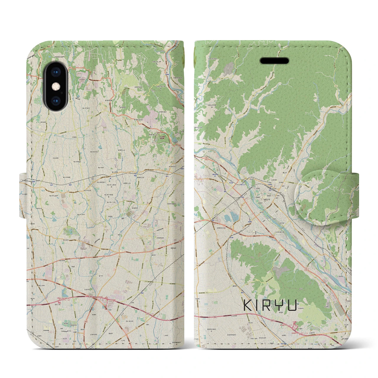 【桐生】地図柄iPhoneケース（手帳両面タイプ・ナチュラル）iPhone XS / X 用