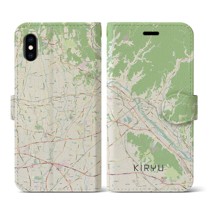 【桐生（群馬県）】地図柄iPhoneケース（手帳タイプ）ナチュラル・iPhone XS / X 用