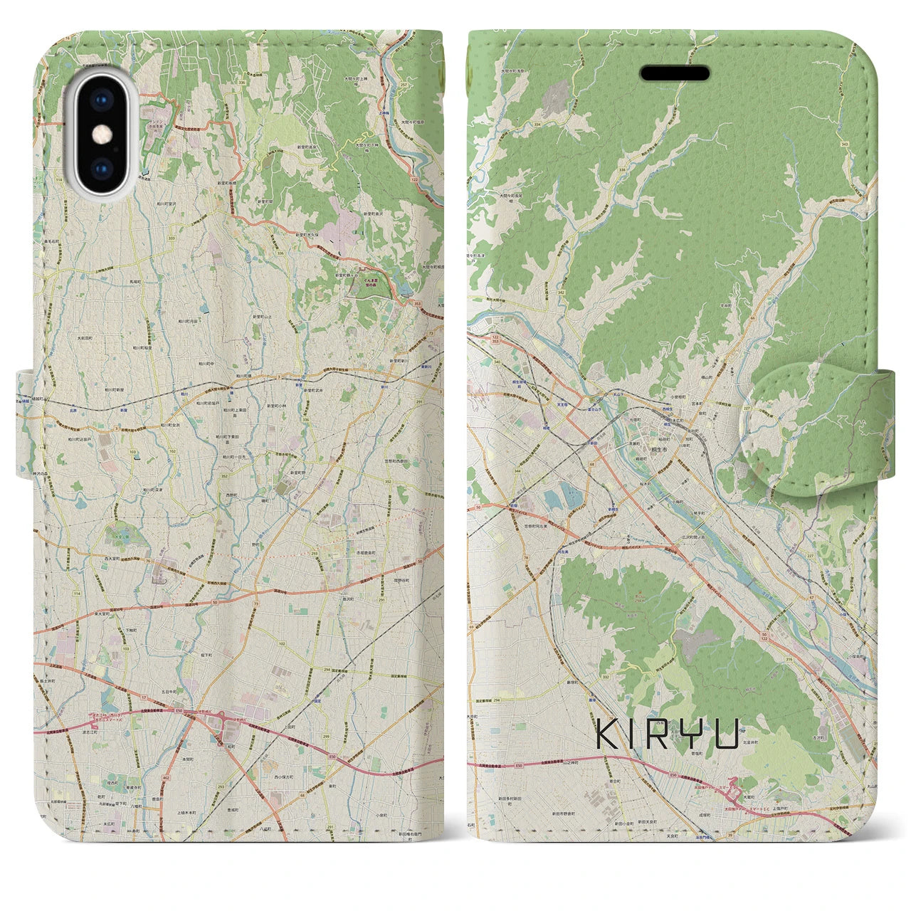 【桐生】地図柄iPhoneケース（手帳両面タイプ・ナチュラル）iPhone XS Max 用