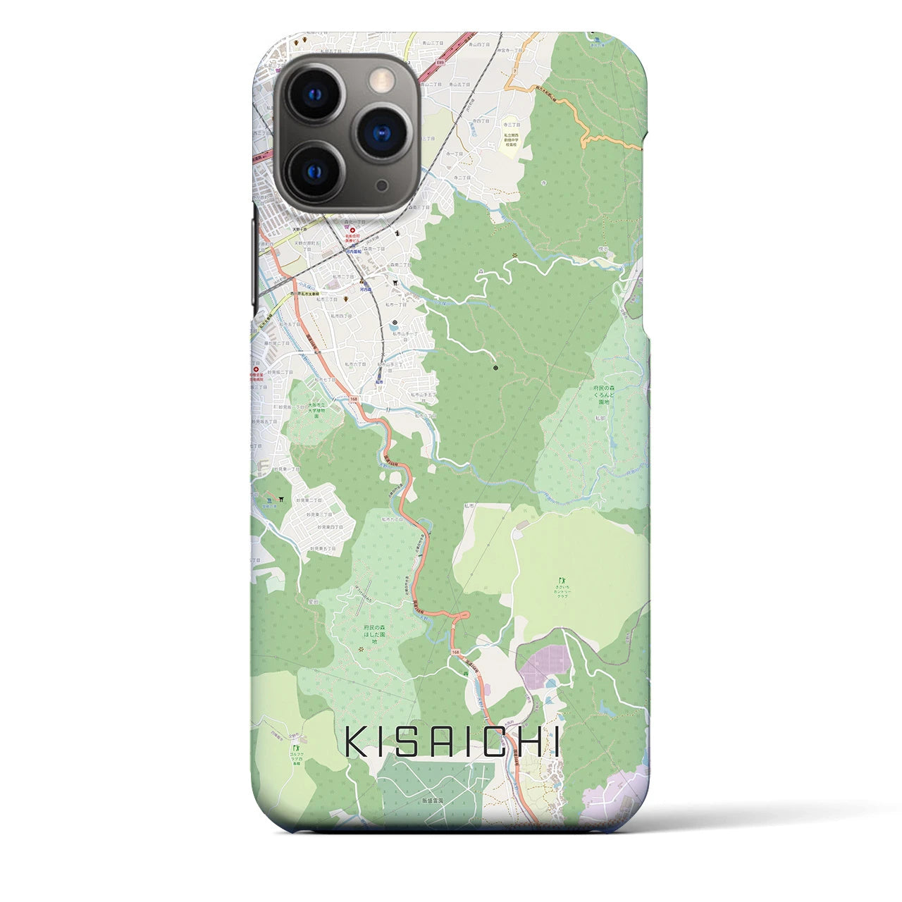【私市】地図柄iPhoneケース（バックカバータイプ・ナチュラル）iPhone 11 Pro Max 用