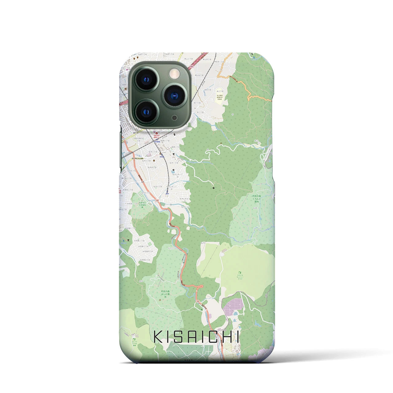 【私市】地図柄iPhoneケース（バックカバータイプ・ナチュラル）iPhone 11 Pro 用
