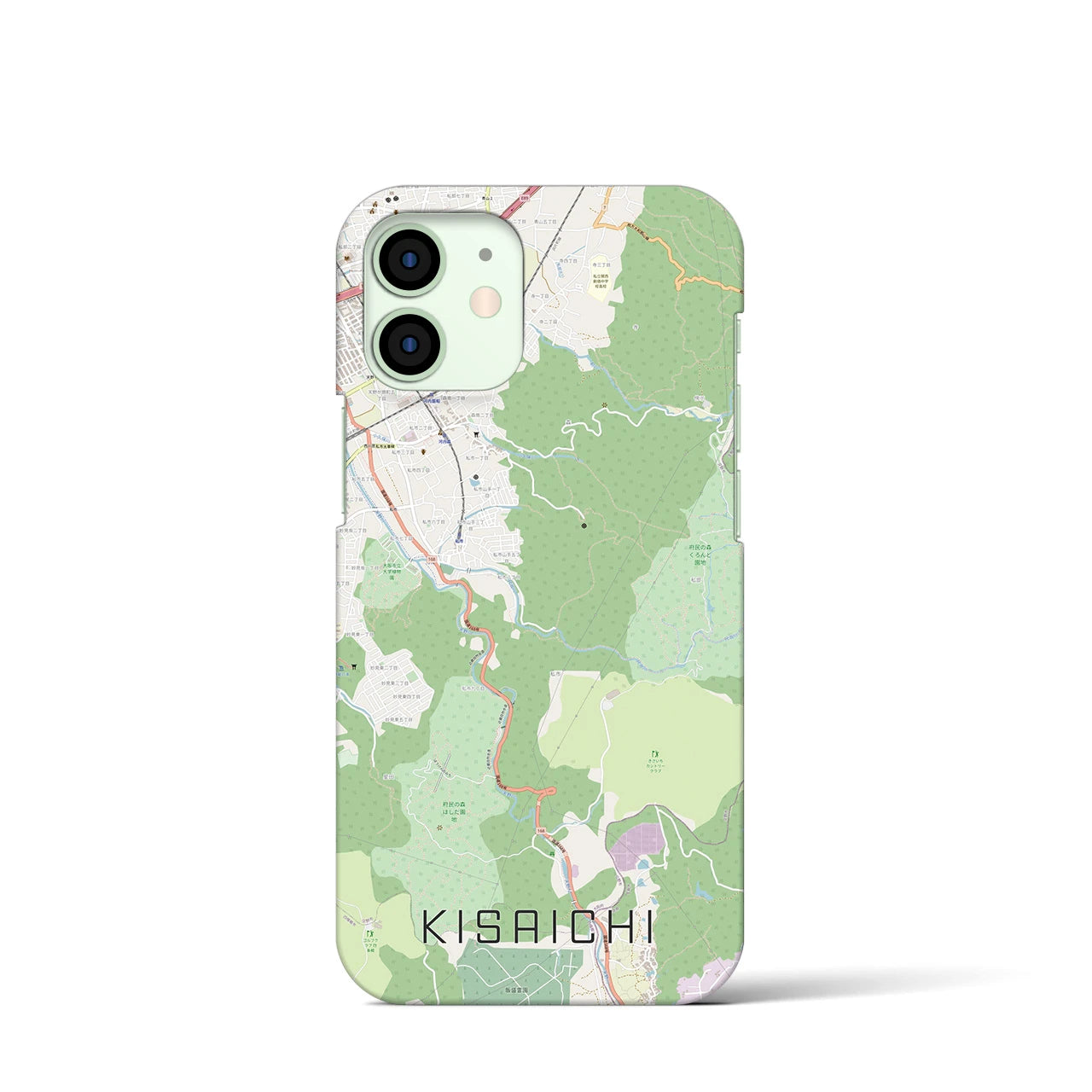 【私市】地図柄iPhoneケース（バックカバータイプ・ナチュラル）iPhone 12 mini 用