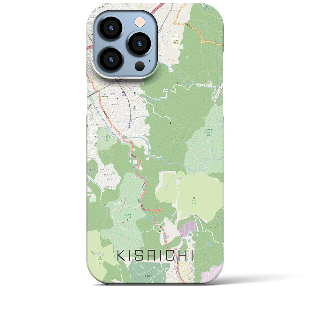 【私市】地図柄iPhoneケース（バックカバータイプ・ナチュラル）iPhone 13 Pro Max 用