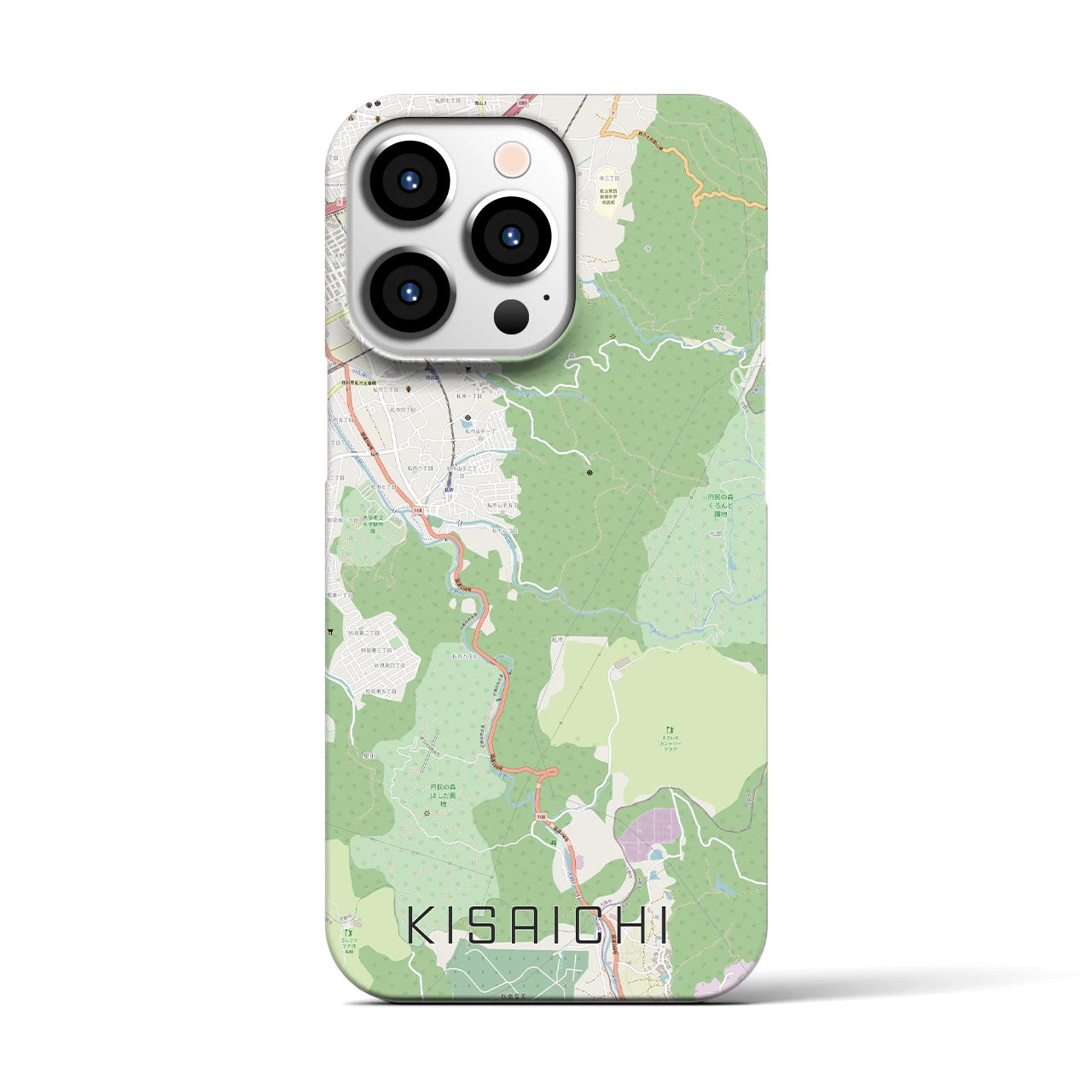 【私市】地図柄iPhoneケース（バックカバータイプ・ナチュラル）iPhone 13 Pro 用
