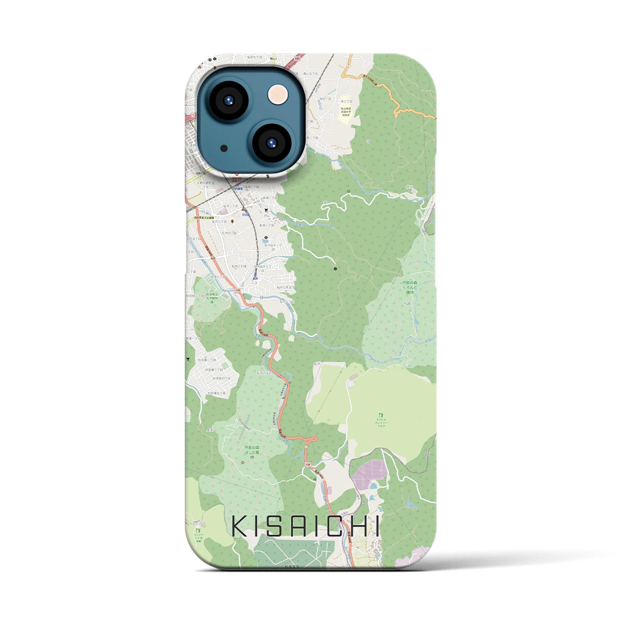 【私市】地図柄iPhoneケース（バックカバータイプ・ナチュラル）iPhone 13 用