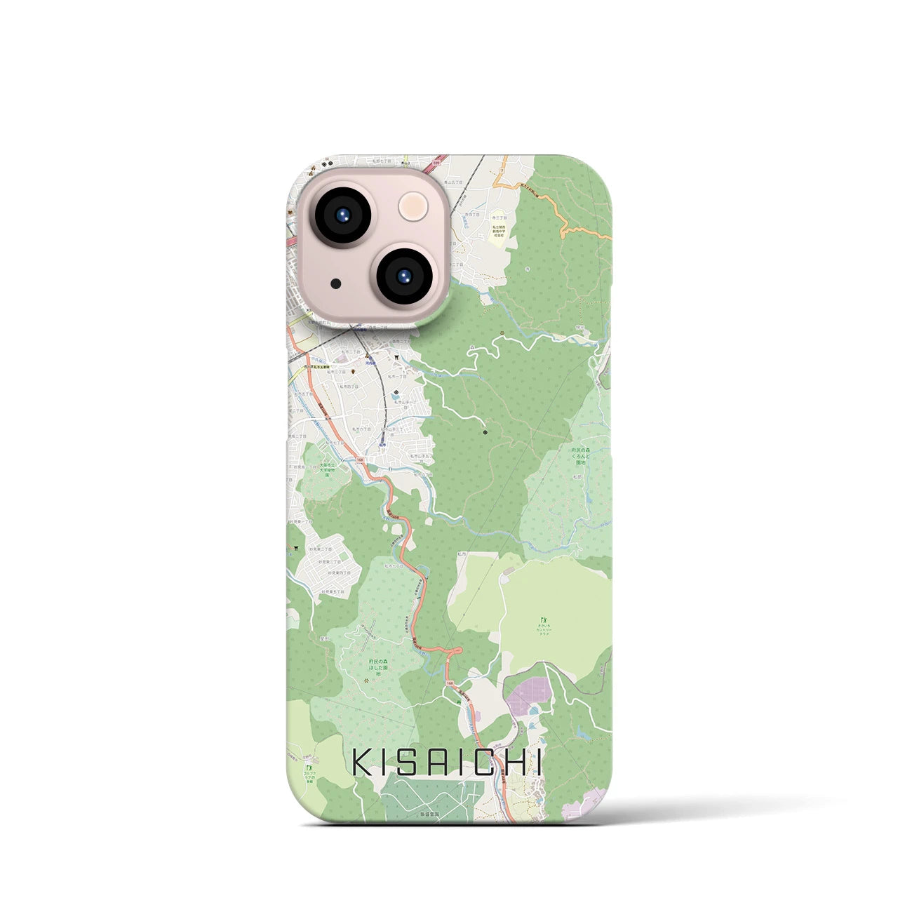 【私市】地図柄iPhoneケース（バックカバータイプ・ナチュラル）iPhone 13 mini 用