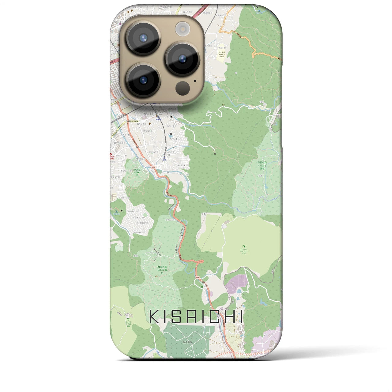【私市】地図柄iPhoneケース（バックカバータイプ・ナチュラル）iPhone 14 Pro Max 用