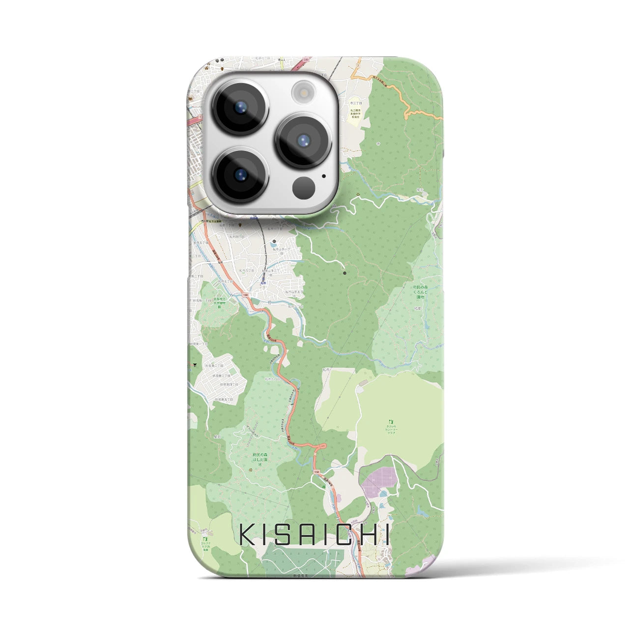 【私市】地図柄iPhoneケース（バックカバータイプ・ナチュラル）iPhone 14 Pro 用
