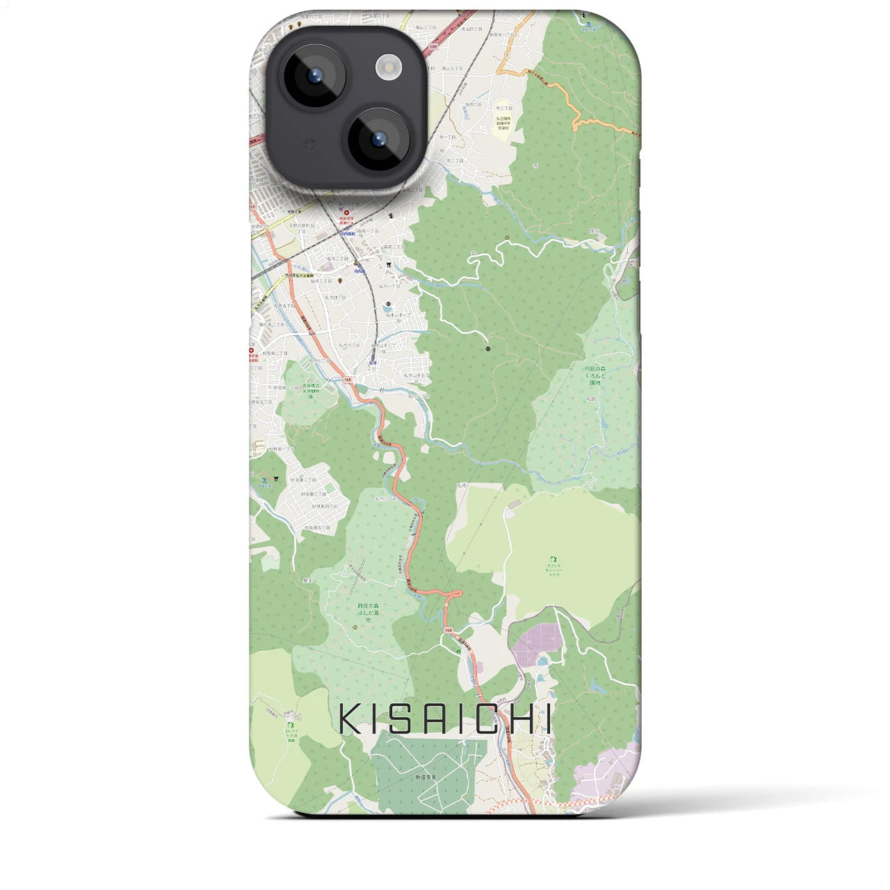【私市】地図柄iPhoneケース（バックカバータイプ・ナチュラル）iPhone 14 Plus 用