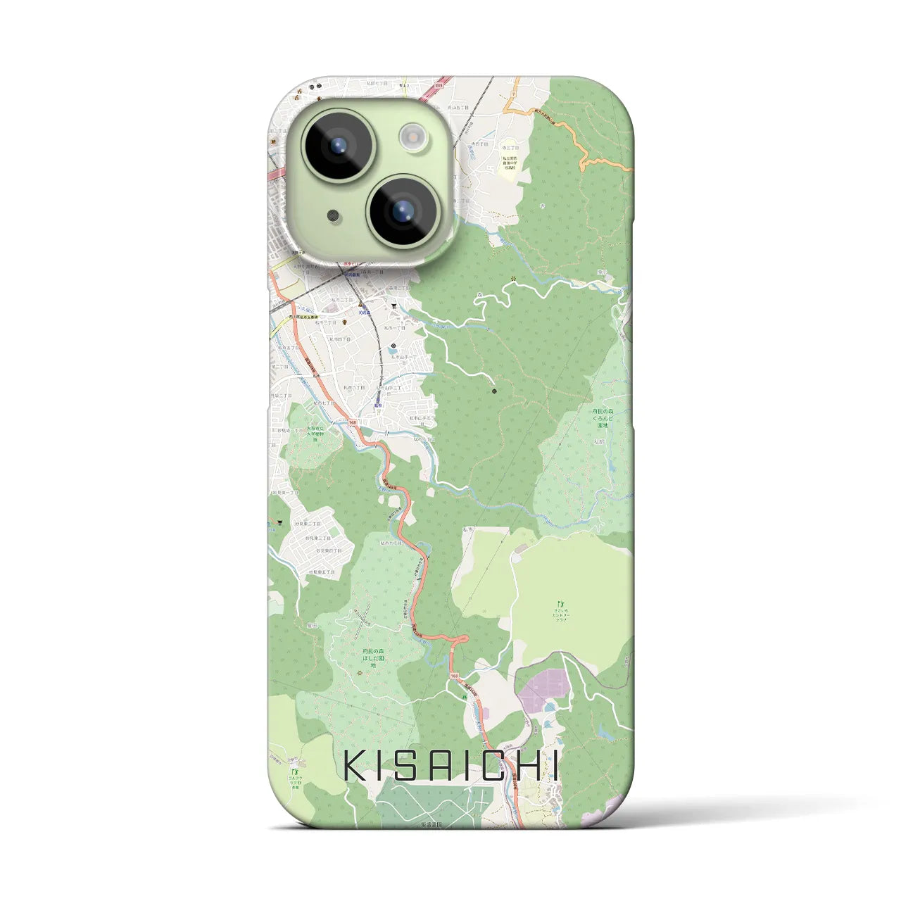 【私市】地図柄iPhoneケース（バックカバータイプ・ナチュラル）iPhone 15 用