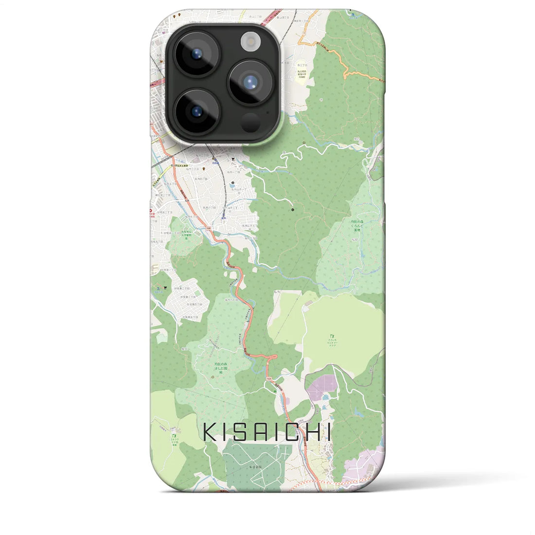 【私市】地図柄iPhoneケース（バックカバータイプ・ナチュラル）iPhone 15 Pro Max 用