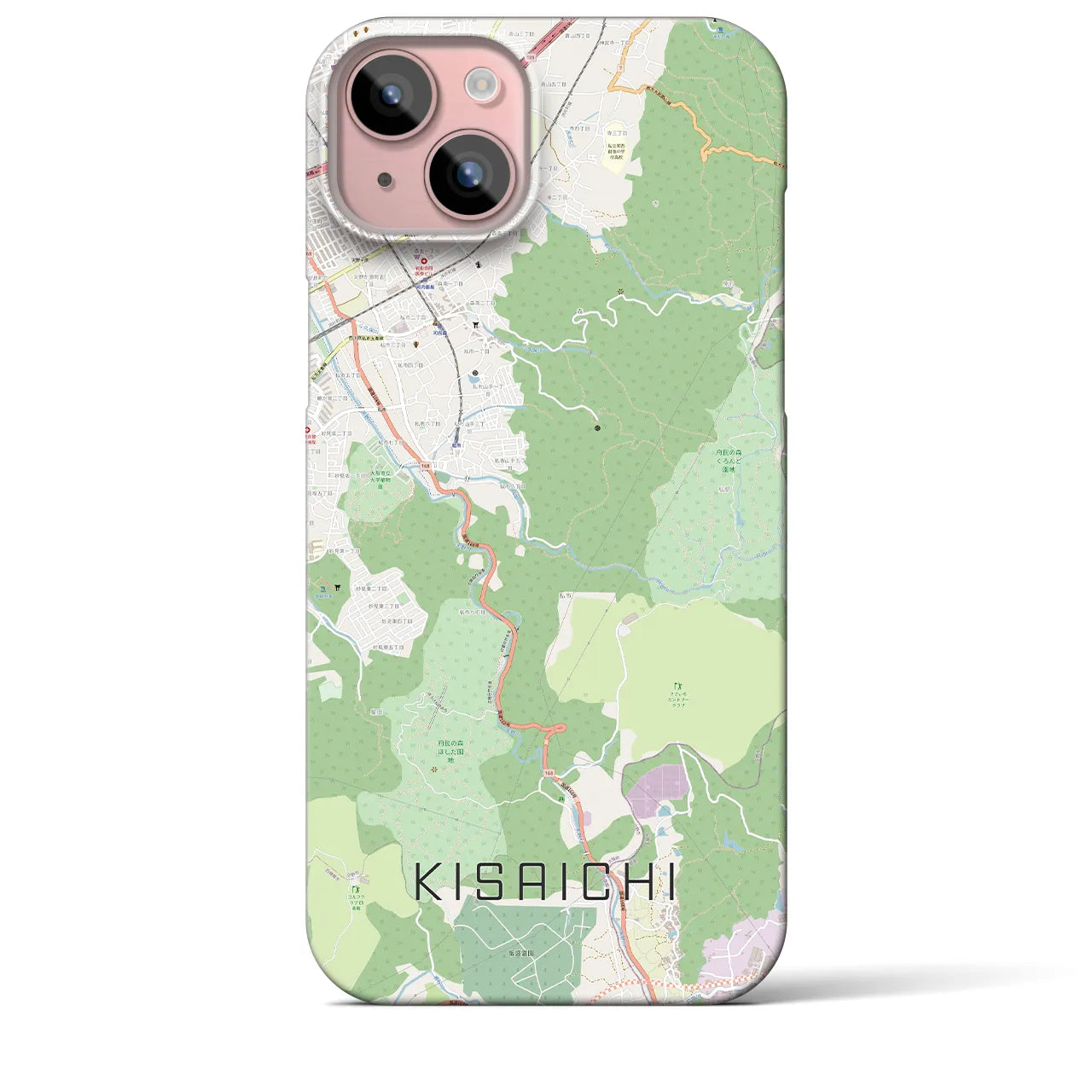 【私市】地図柄iPhoneケース（バックカバータイプ・ナチュラル）iPhone 15 Plus 用