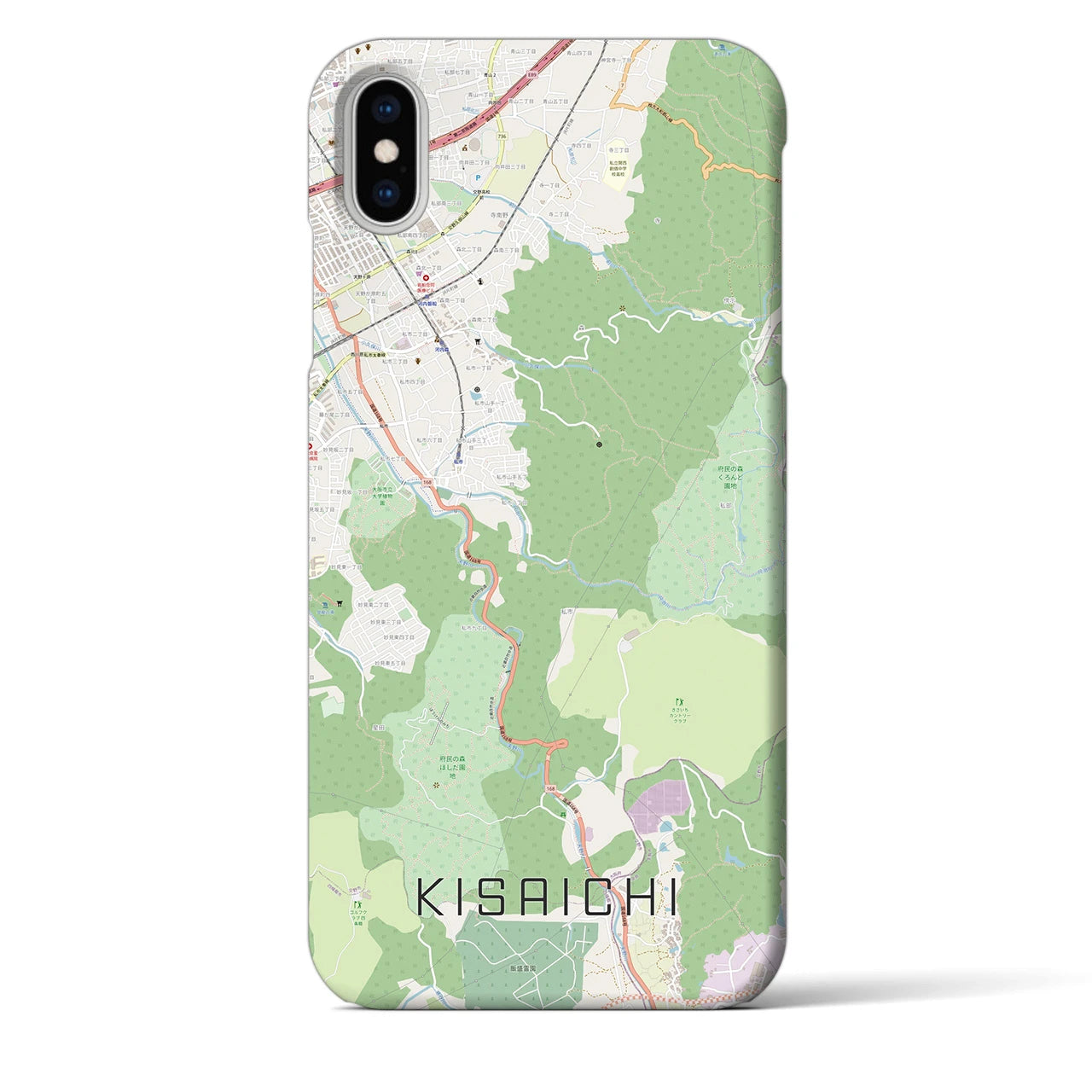 【私市】地図柄iPhoneケース（バックカバータイプ・ナチュラル）iPhone XS Max 用