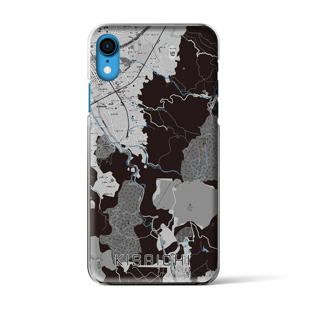 【私市】地図柄iPhoneケース（クリアタイプ・モノトーン）iPhone XR 用
