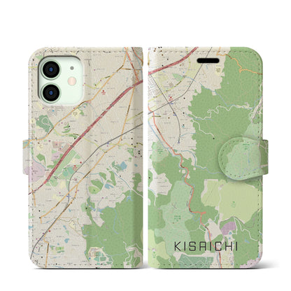 【私市（大阪府）】地図柄iPhoneケース（手帳タイプ）ナチュラル・iPhone 12 mini 用