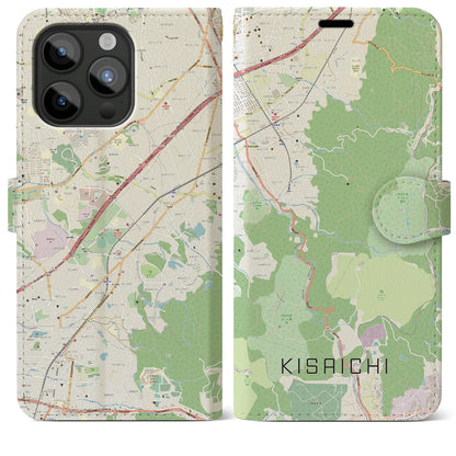 【私市（大阪府）】地図柄iPhoneケース（手帳タイプ）ナチュラル・iPhone 15 Pro Max 用