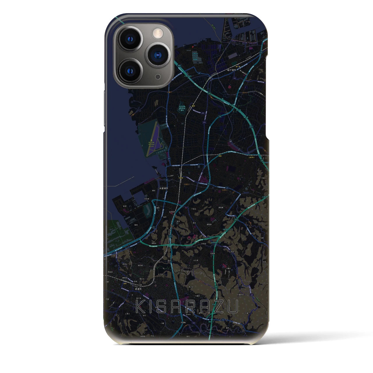 【木更津】地図柄iPhoneケース（バックカバータイプ・ブラック）iPhone 11 Pro Max 用