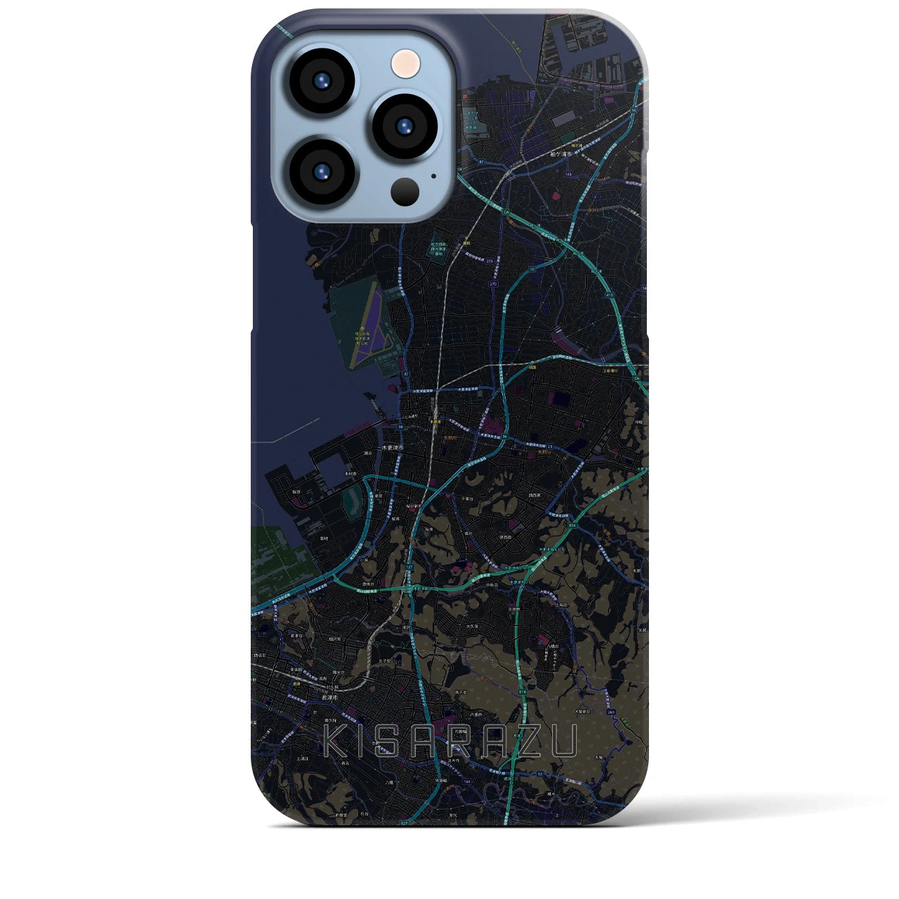 【木更津】地図柄iPhoneケース（バックカバータイプ・ブラック）iPhone 13 Pro Max 用