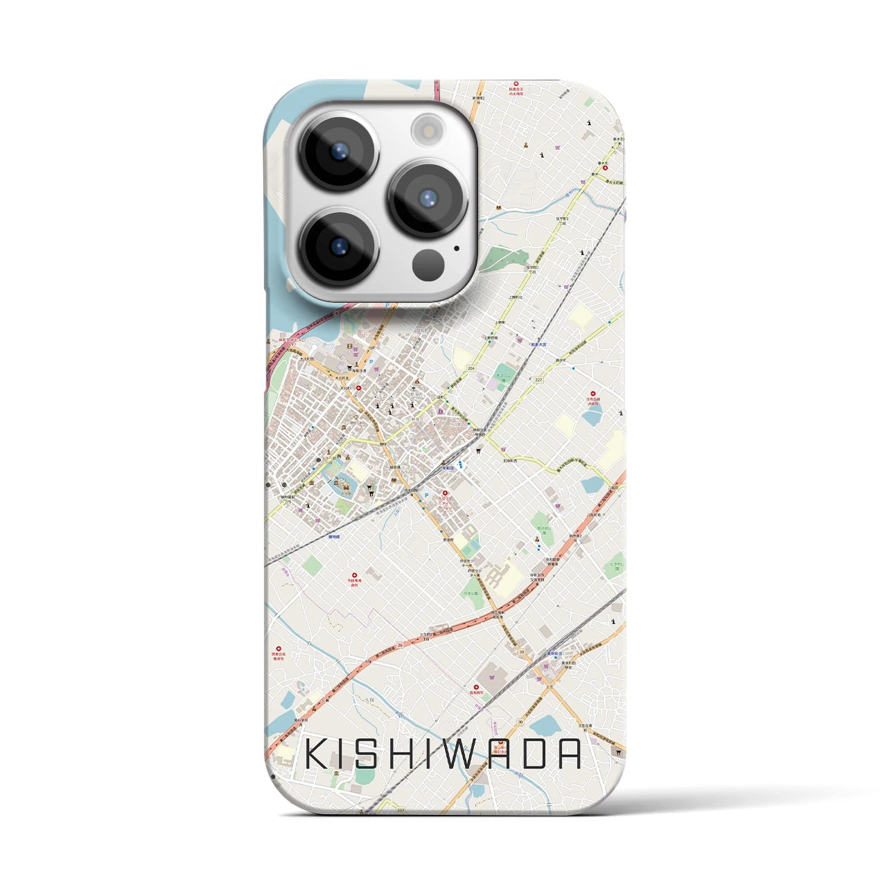 【岸和田】地図柄iPhoneケース（バックカバータイプ・ナチュラル）iPhone 14 Pro 用
