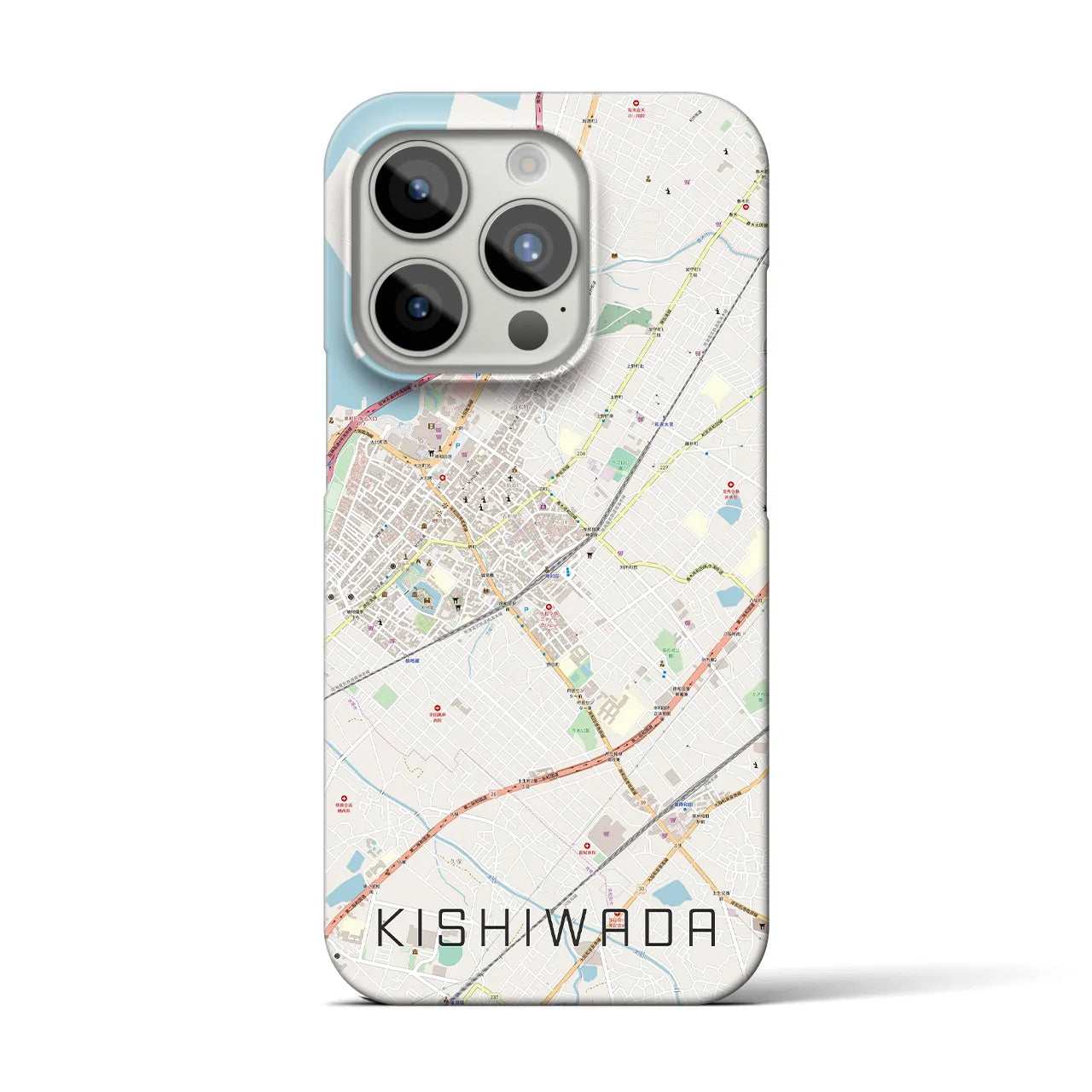【岸和田】地図柄iPhoneケース（バックカバータイプ・ナチュラル）iPhone 15 Pro 用