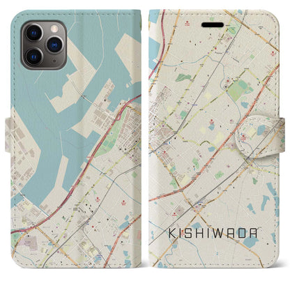 【岸和田（大阪府）】地図柄iPhoneケース（手帳タイプ）ナチュラル・iPhone 11 Pro Max 用